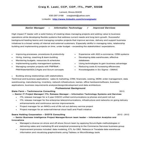 Craig E. Laski,ITIL.PMP,SSGB resume