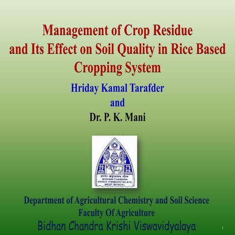 Crop residue management in rice based cropping system