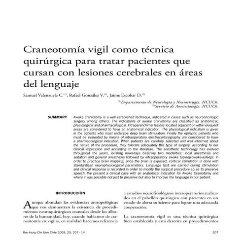Craneotomía vigil como técnica quirúrgica para tratar pacientes que cursan con lesiones cerebrales en áreas del lenguaje