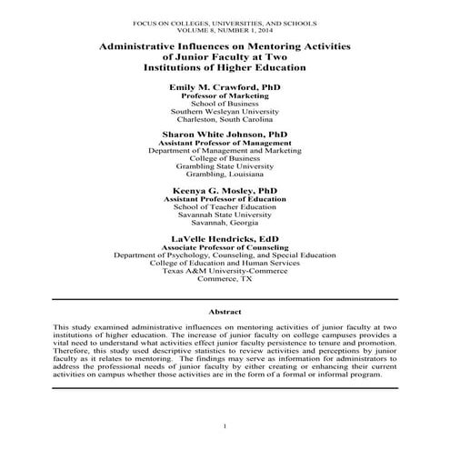Crawford, emily administrative influences on mentoring activities focus v8 n1...