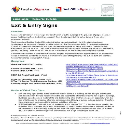 Exit & Entry Sign Resources
