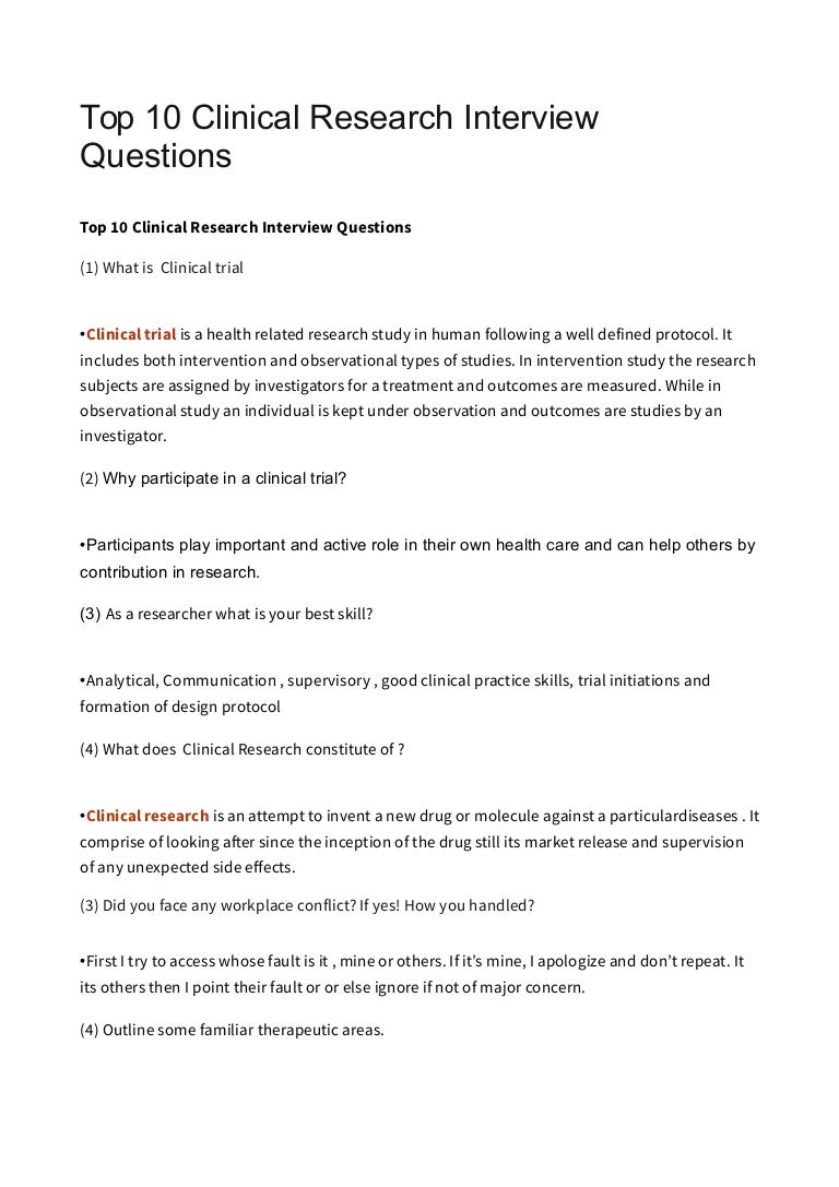 job interview questions for clinical research associate