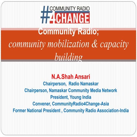 Community Radio: community mobilization and capacity building
