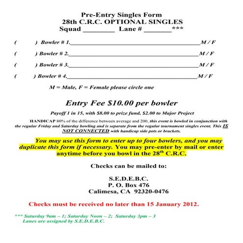 Optional doubles entry form | PDF