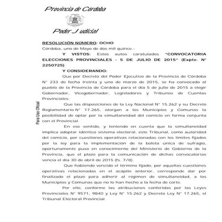 Córdoba res 8 simultaneidad