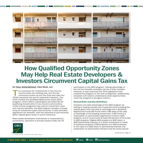 Qualified Opportunity Zones - Potential Capital Gains Tax Deferrals?