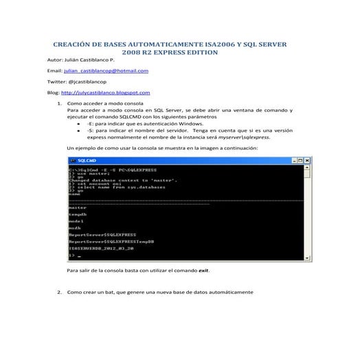 Creación de bases automaticamente isa2006 y sql server 2008 r2 express edition