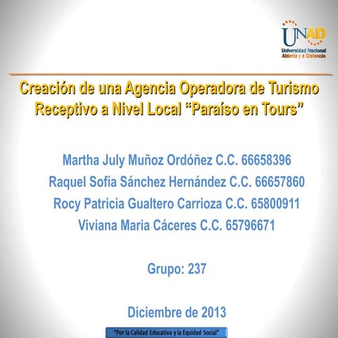 Creación Agencia Operadora de Turismo "Paraíso en Tours"