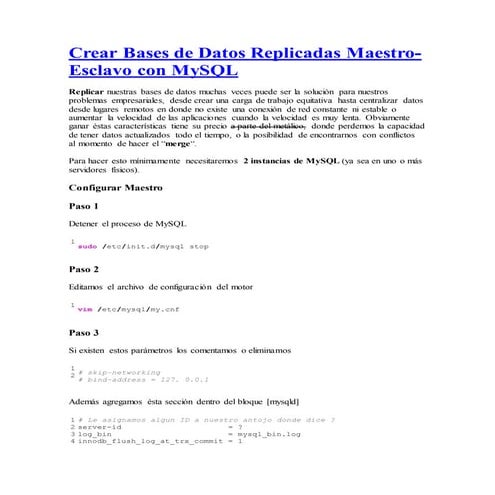 Crear bases de datos replicadas maestro