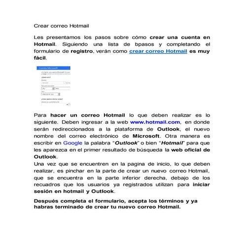 Cómo crear una cuenta de Hotmail | DOCX