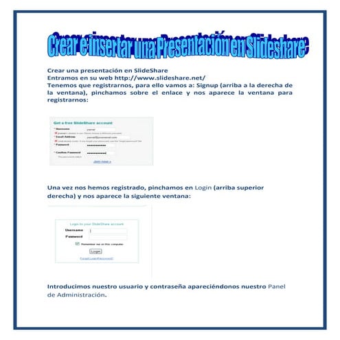 Crear cuenta y una presentación en slide share
