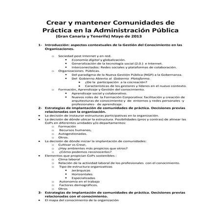 Crear y mantener  CoPs en las AAPP. Gobierno de Canarias