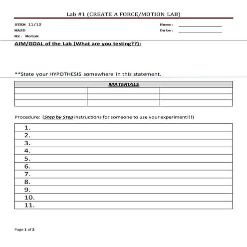 Create a force motion lab report template