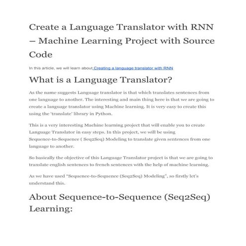 Create a Language Translator with RNN – Machine Learning Project with ...