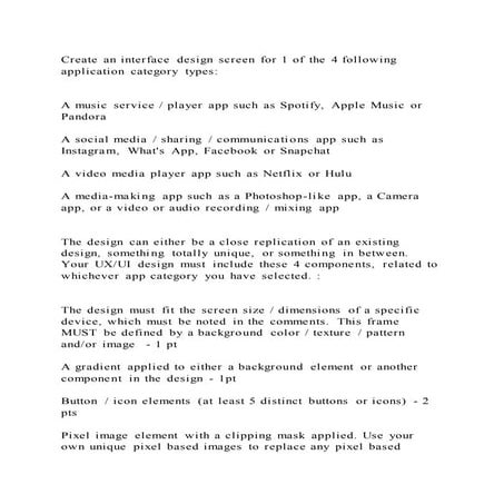 Create an interface design screen for 1 of the 4 following applicati | PDF
