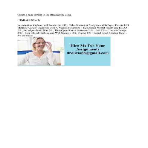 Create a page similar to the attached file using HTML & CSS only Intro.pdf