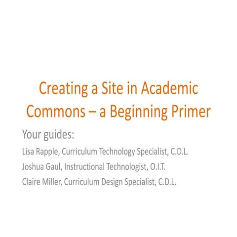 Create a site in academic commons
