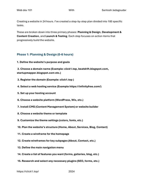 Create a websitewithin 24 hours, step by step guide by Santosh Jadagoudar.pdf