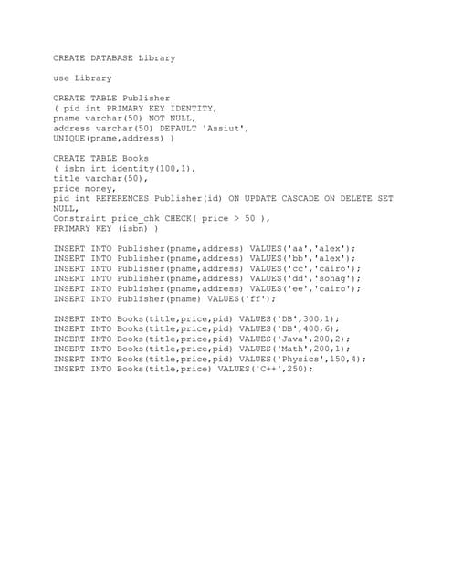 Create database library | DOC