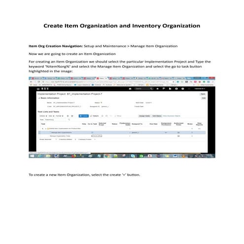 Create item organization and inventory organization