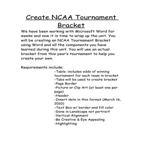 Create Ncaa Tournament Bracket Word Final Assessment | PDF