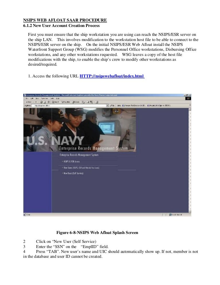 create new afloat esr self service accounts nsips afloat