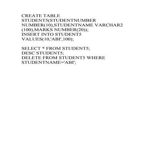 Create table student | DOC