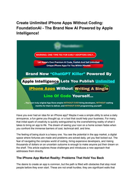 Create Unlimited iPhone Apps Without Coding: FoundationAI - The Brand New AI ...