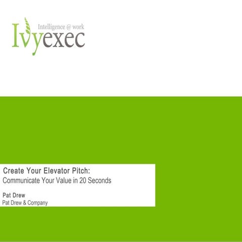 Create Your Elevator Pitch - Pat Drew and Ivy Exec