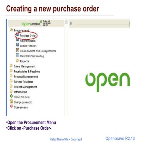 Creating a new purchase order in Openbravo R2.13