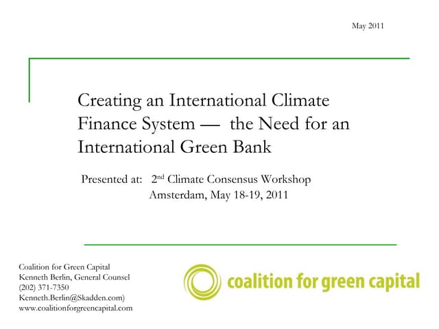 Creating An  International  Climate  Finance  System