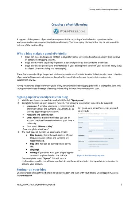 Creating a e portfolio using wordpress
