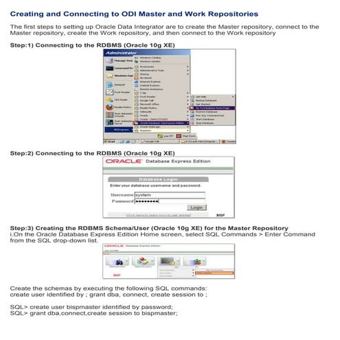 Creating and connecting to odi master and work repositories