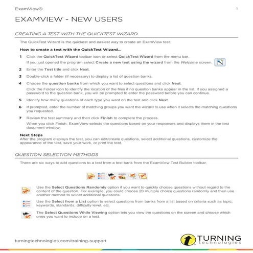Creating an examview test with quicktest wizard