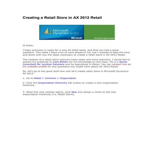Creating a retail store in ax 2012 retail