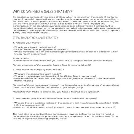 Creating a sales strategy