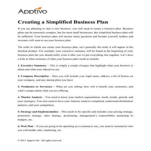 Creating a simplified business plan