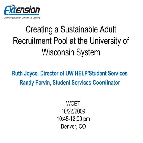 Creating A Sustainable Adult Recruitment Pool At The University Of Wisconsin ...