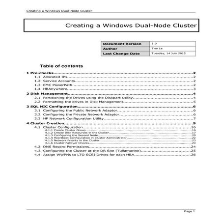 Creating a windows dual node cluster v1.0