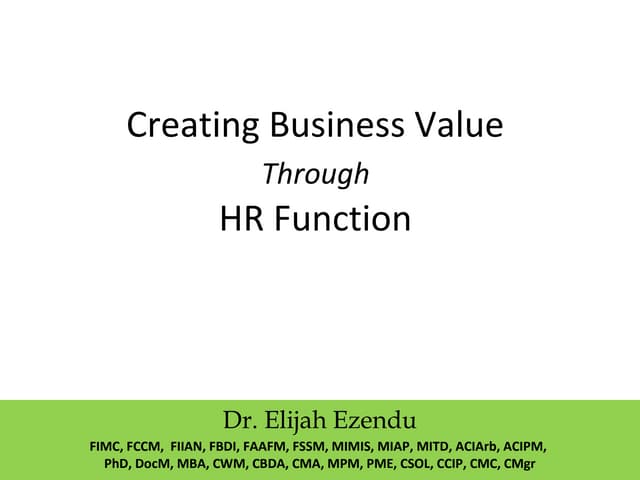 Creating Business Value Through HR Function