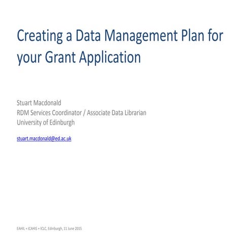 Creating a Data Management Plan for your Grant Application