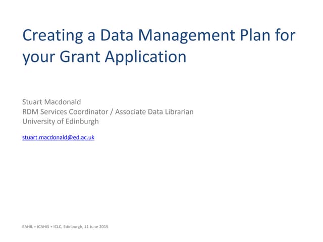 Creating a Data Management Plan for your Grant Application