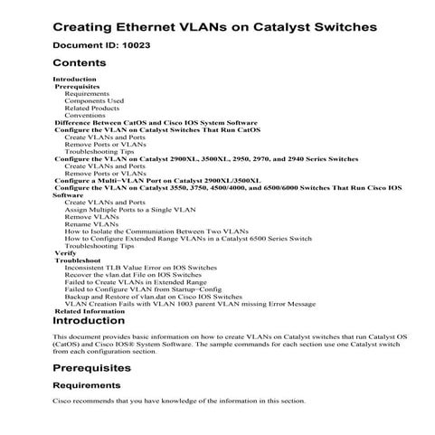 Creating ethernet vla ns on catalyst switches