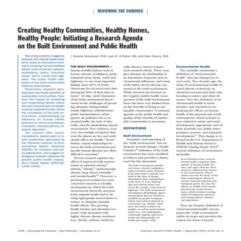 Creating healthy communities, healthy homes, healthy people initiating a rese...