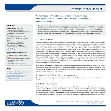 Creating invitational online learning environments using art based learning i...