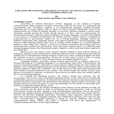 Creating meaningful speaking activity to young learners by using information gap