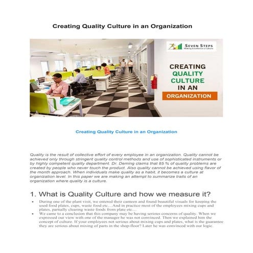 Creating quality culture in an organization 