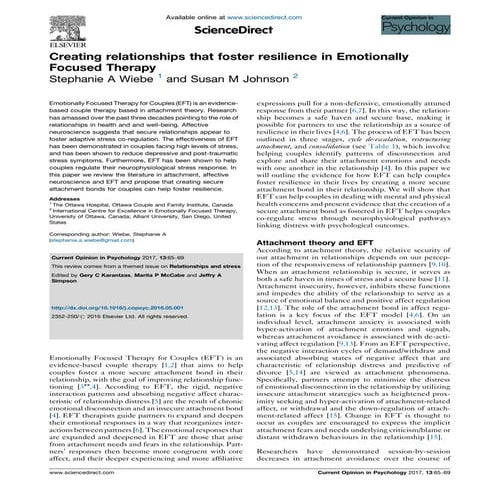 Creating relationships that foster resilience in emotionally focused therapy