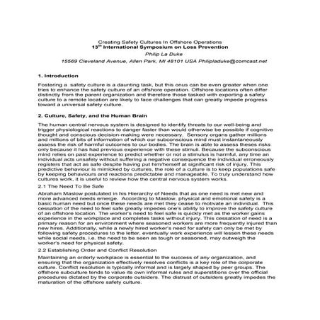 Creating safety cultures