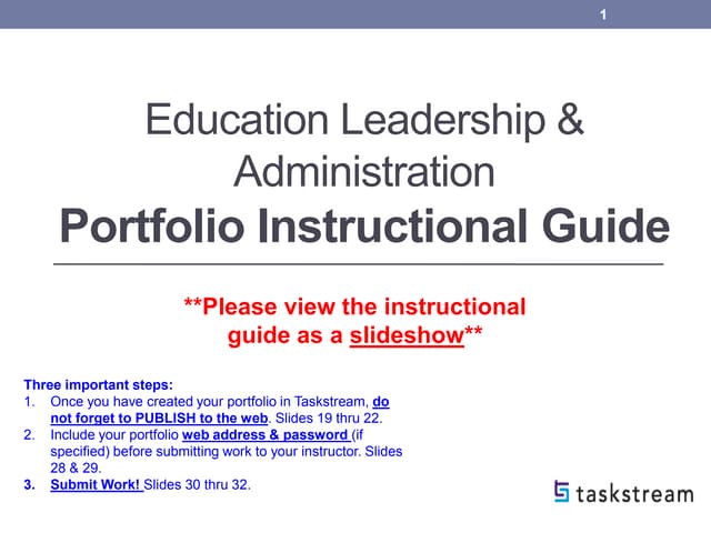 Creating & submitting your ela internship portfolio in taskstream guide